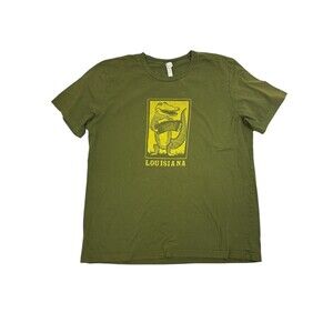 Louisiana Alligator Accordion T-Shirt Olive Green Folk Art Cajun Zydeco Jazz XL